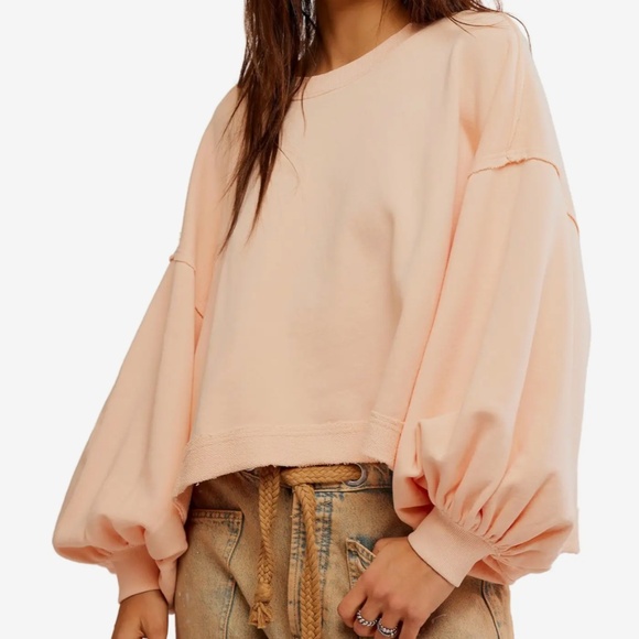 Free People Trish Sweatshirt in Summer Peach Sz M NWT $98R - Picture 4 of 4